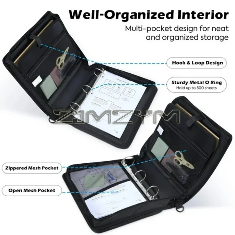 A4 Zipper File Bag 5 Pocket Document Bag Oxford Accordion File Pouch Transparent Inner Page Document Organizer