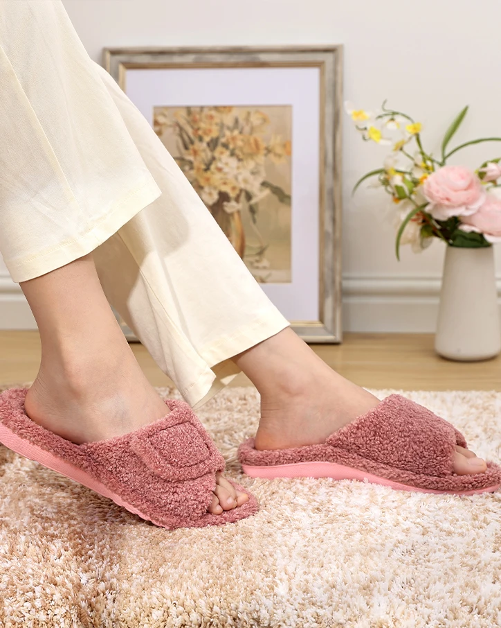 Litfun Orthopädische Damen-Hausschuhe für Plantarfasziitis, bequeme, weiche Sohle, rutschfeste Hausschuhe mit verstellbaren Riemen – Detail 9
