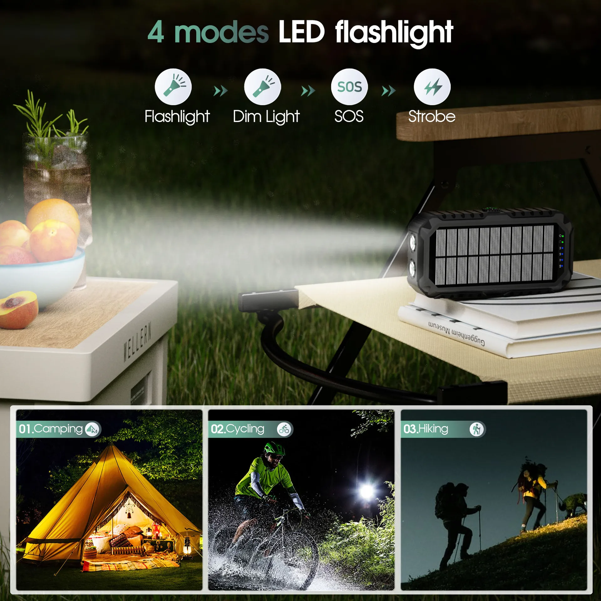 20000MAh Solar Power Bank 22.5W Fast Charge PowerbankสําหรับiPhone 16 Samsung S24 Huawei Xiaomi Hand Crank Fastชาร์จPowerbank