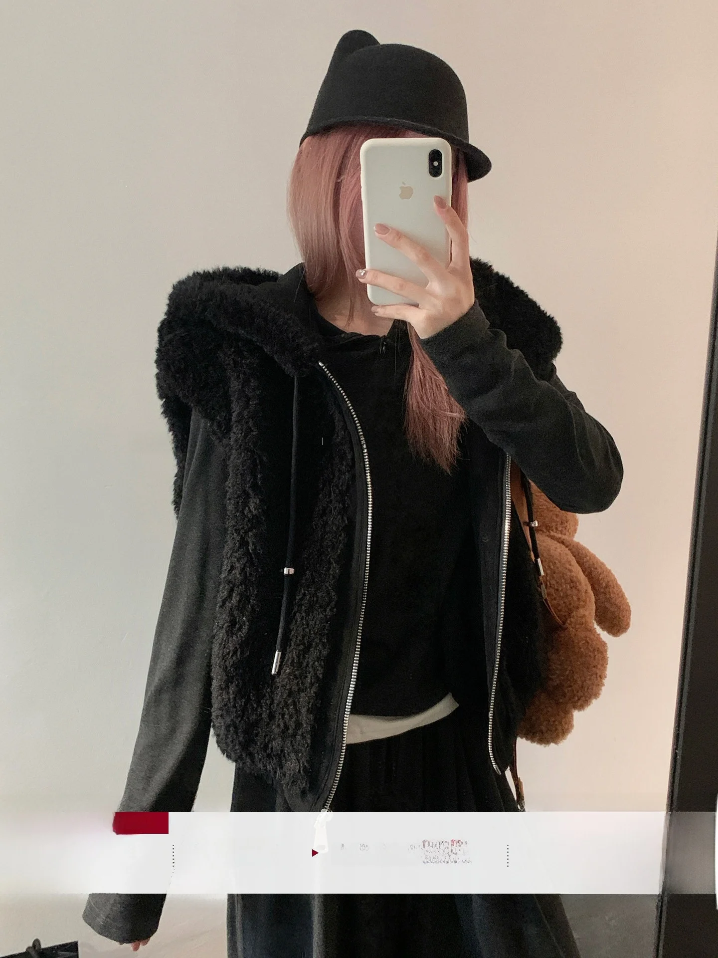 

LILI Miss Dot Circle Autumn Winter Lamb Fur Hooded Jaet Vest Warm Commute Sle Women's Outerwear ort Loose Fit Zipper