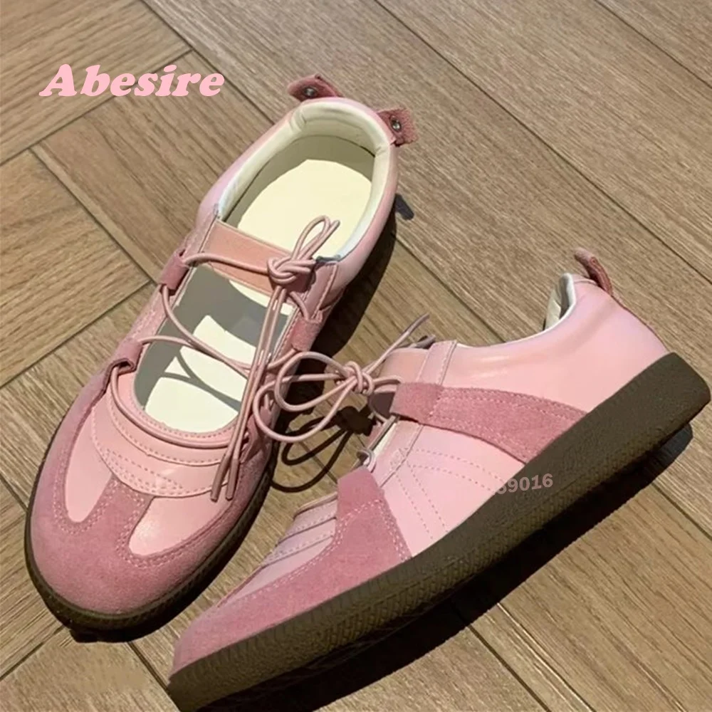 

Pink Patchwork Lace Up Pumps Flat with Genuine Leather Slip On Women's Pumps Mary Jane Shoes Summmer 2024 New Hollow Out Sexy