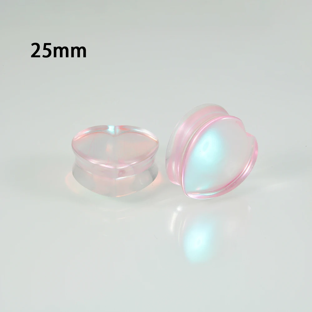 1Pair Heart Top Quality Iridescent Pink For Women Glass Double Flare Flashback  Ear Plugs Tunnel Gauge Ear Stretching Expander
