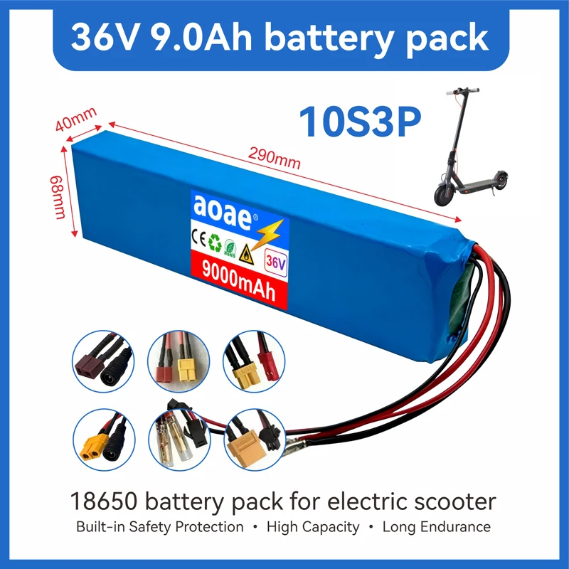 36V 전기 스쿠터 배터리 10S3P 9Ah 18650 등급-A 셀 500W-1000W 내장형 BMS XT60 JST 장거리 안전하고 내구성이 뛰어남