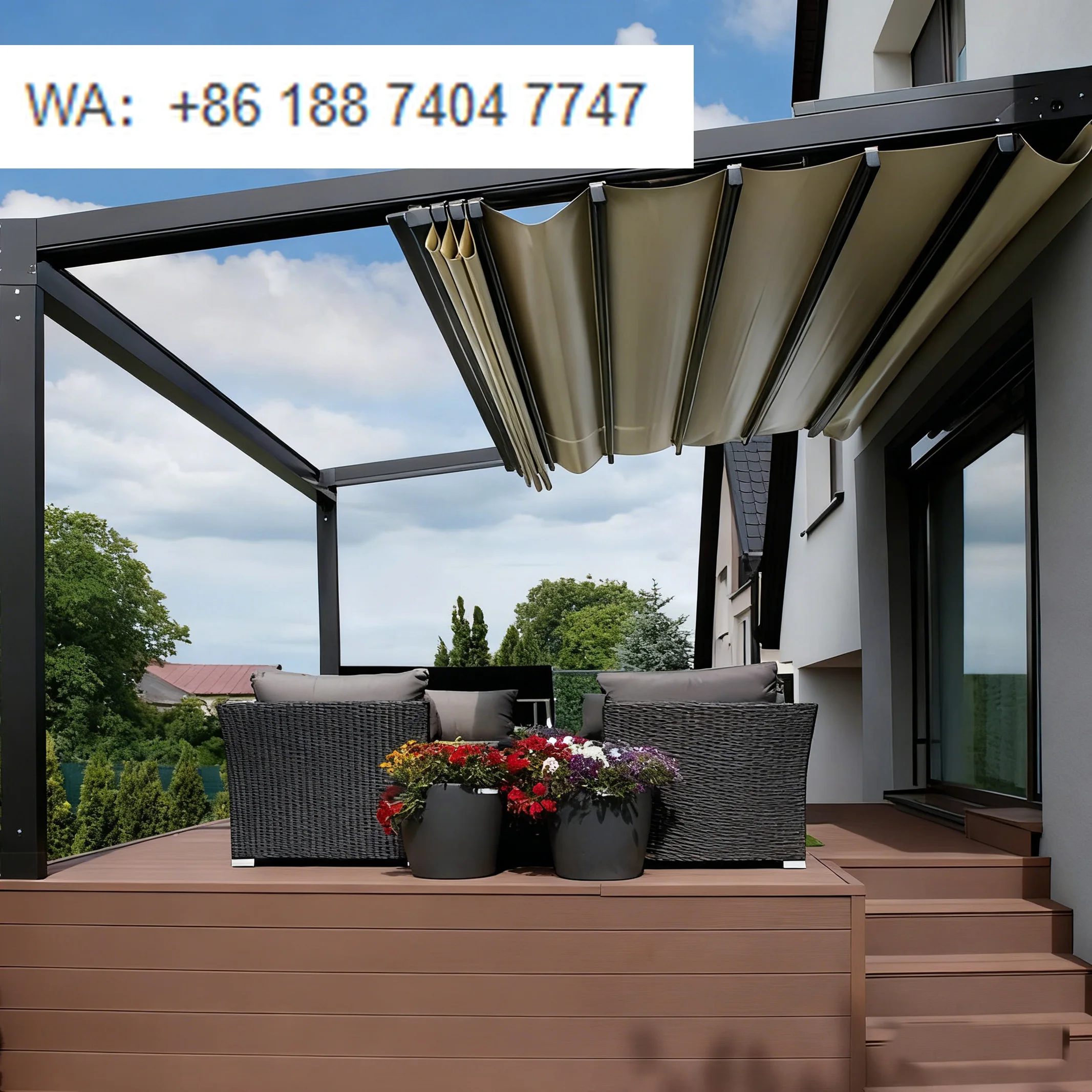High Quality Wholesale Motorized Electric Pergola Retractable Roof System PVC Luxury Waterproof Awning for Balcony Rain Canopy