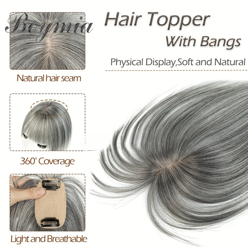 5x9cm Human Hair Topper Hair Piece Top Base Middle Part with Bangs 8 colors Available for Women Hair Loss or Bangs HairStyle
