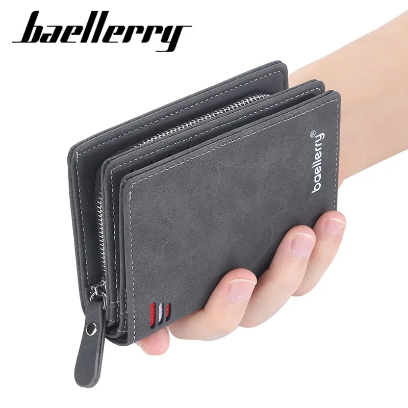 Baellerry Vintage Leather Men's Wallet Zipper Short Design Hipster Credit Card Holders Coin Purse Inserts Stylish Essential