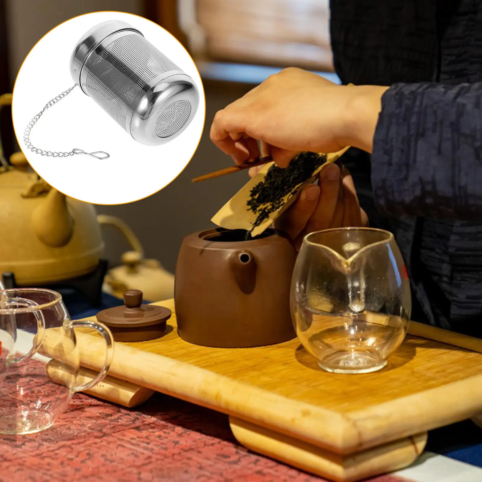 Compact Stainless Steel Tea Filter Ball with Detachable Chain Multi Use Seasoning Strainer for Tea Dregs Soup Impurities Kitchen