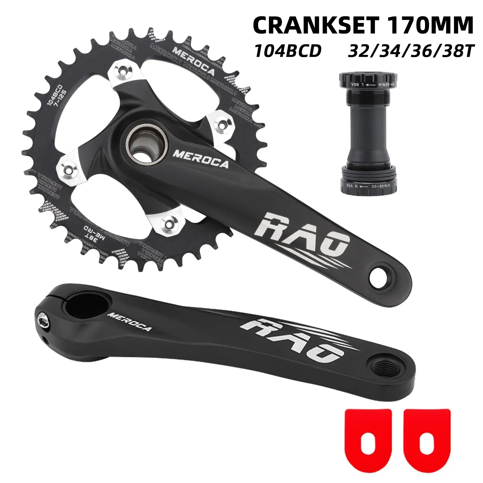 Mountain Bike Crank 170mm With Bottom Bracket 104BCD 34T 36T 38T Bicycle Chainring Aluminum Alloy MTB Crankset