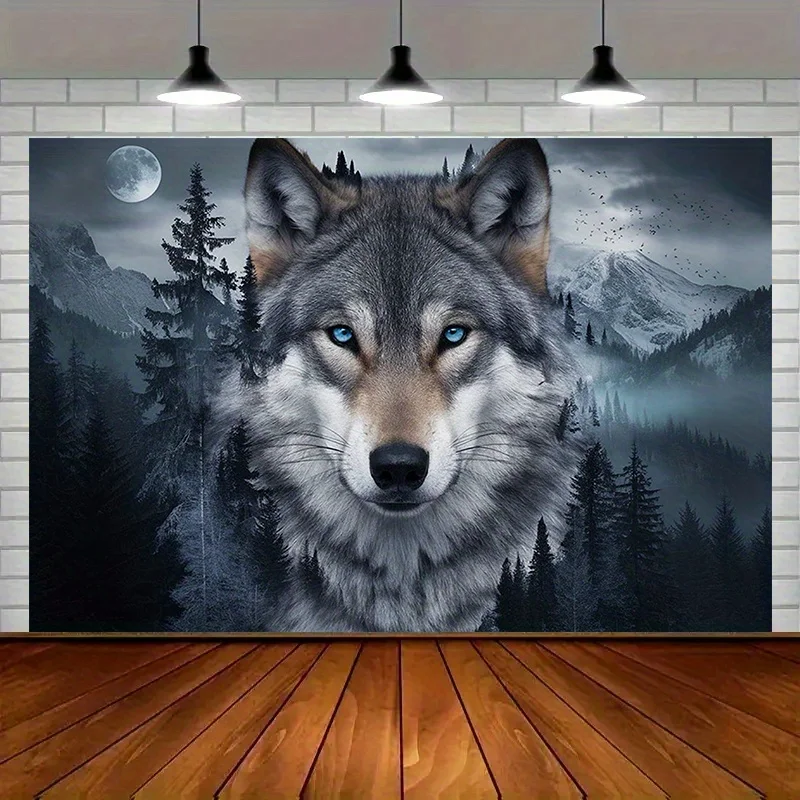 1pc Mysterious Forest Lone Wolf Tapestry, Polyester Fabric, Machine Washable, Suitable for Bedroom and Living Room Decoration