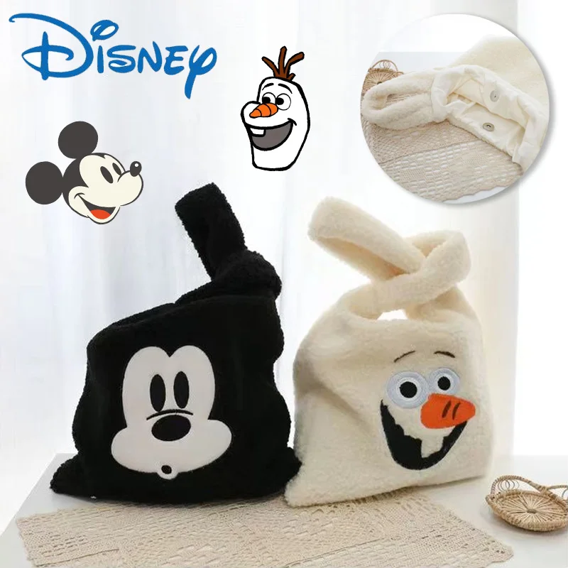 Disney Mickey Mouse Olaf Plush Handbag for Women Cute Leisure Cartoon Embroidery Tote Large Capacity Storage Shopping Bag Gifts