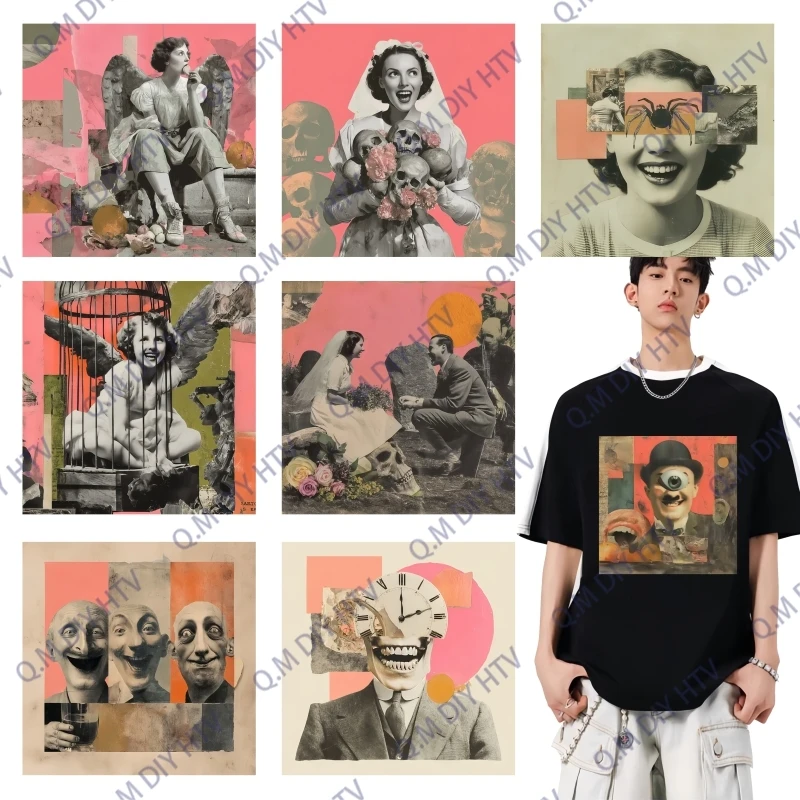 Abstract Smile Theme Pink Poster Print Transfer Clothing Accessories Heat Transfer Ironing Applique DIY T-Shirt Sweater