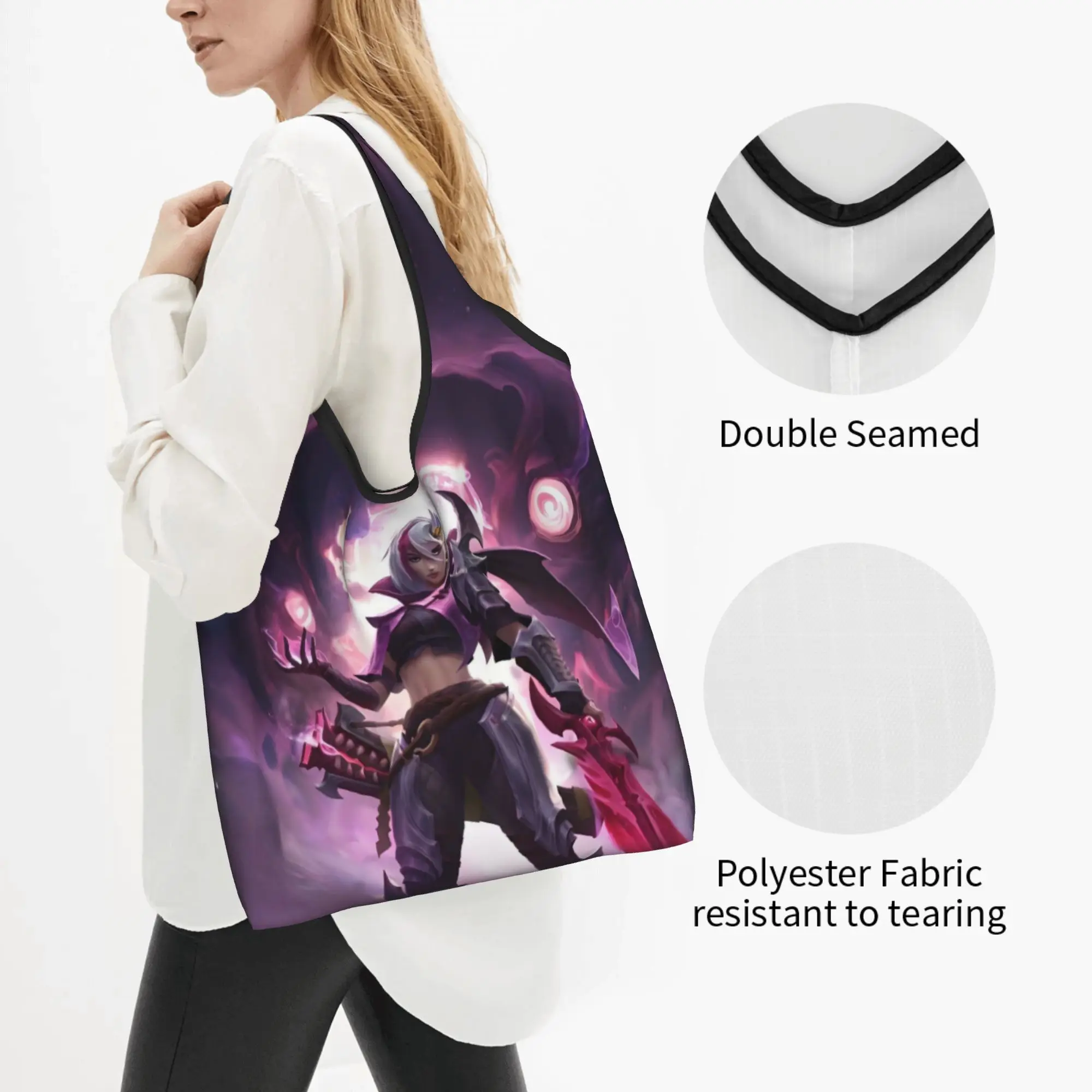 Recycling MLBB Game  Shopping Bag Women Tote Bag Portable Mobile Legends Bang Bang MOBA  Grocery Shopper Bags