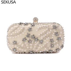 Bolso de mano de satén con diamantes para mujer, bolsa de noche de boda, con cadena de hombro, para fiesta, de alta calidad