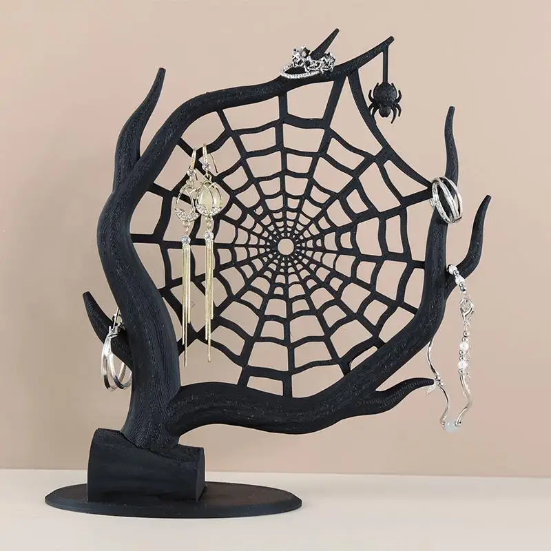 3D Printed Spider Web Halloween Jewelry Stand Unique Spooky Decor Holder for Necklaces Earrings Ideal Halloween Party Gift view 4