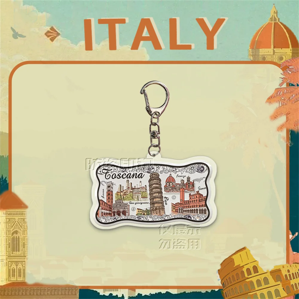 Italy Travel Acrylic Keychain Italian Landmark Pisa Leaning Tower Rome Colosseum Florence Art Souvenir Key Ring Gift for Tourist