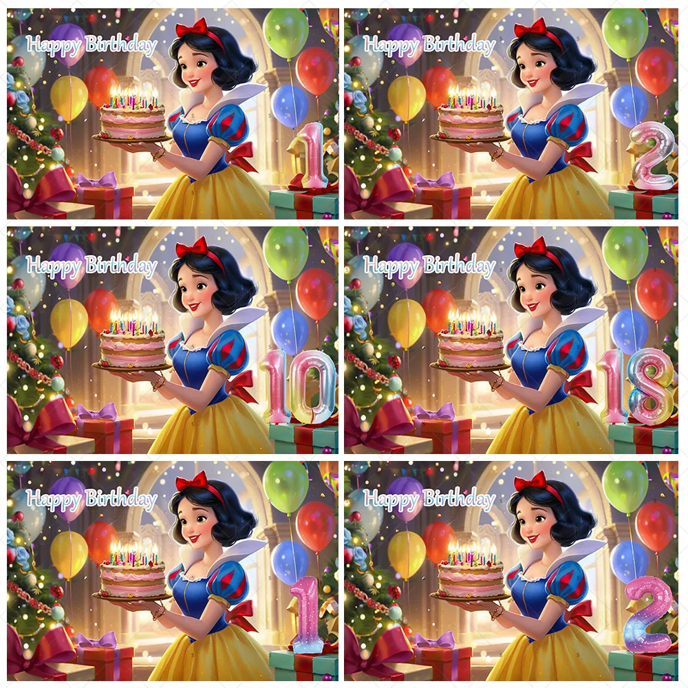 

Cartoon Snow White Background Banner 1-18th Birthday Party Decoration Number Balloon Princess Backdrop Supplies Photo Shoot Prop