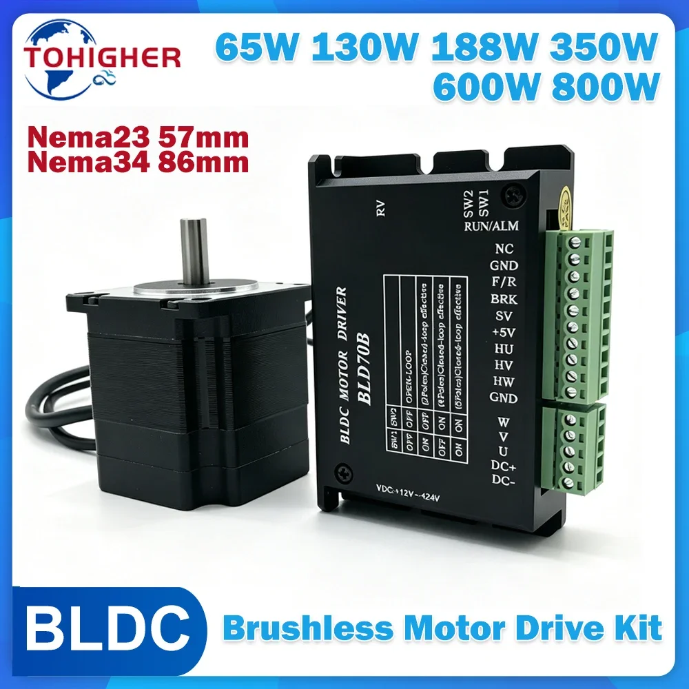 DC24V/48V AC220V Nema23 Nema34 Brushless Motor Driver Kit 57mm 86mm 65W-800W BLDC Motor Hall Sensor 3000rpm For PCB Drilling