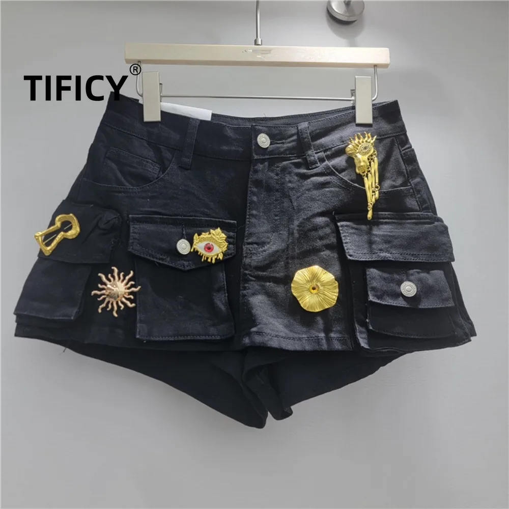

Женские джинсовые шорты в стиле ретро с металлической пряжкой, с эффектом потертости, низкой посадкой, эластичные, утягивающие, А-силуэт, Hot Pants