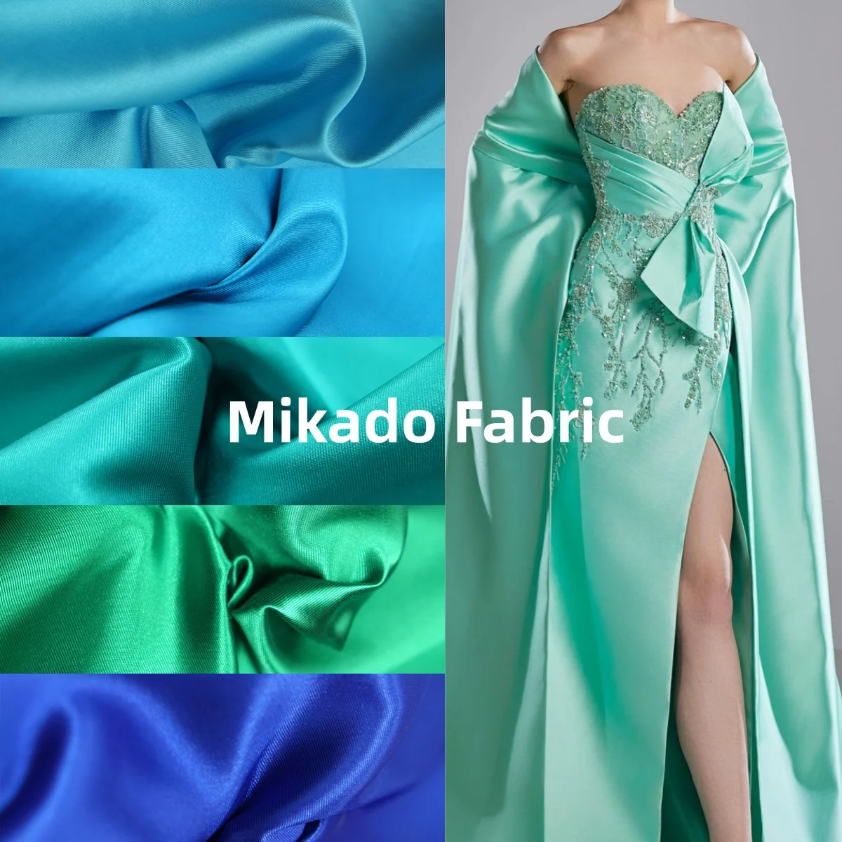 

Green blue heavyweight luxury stiff Mikado satin fabric sewing wedding dress twill satin DIY sewing material sold by meter