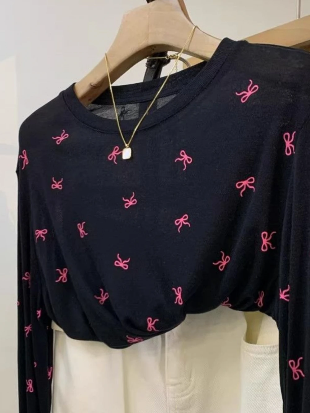 plus Size Women's  Knot Thin Long Sleeve T-Shirt Loose Fit Casual Versatile Autumn Early Season Slimming Effect