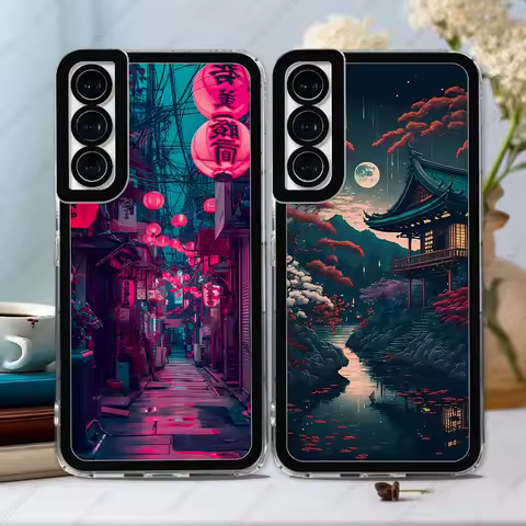 Phone Case For Samsung Galaxy S20 S21 S22 S23 S24 FE Plus Ultra A54 A53 A52 A34 5G TPU Soft Cover Japanese Night Scene