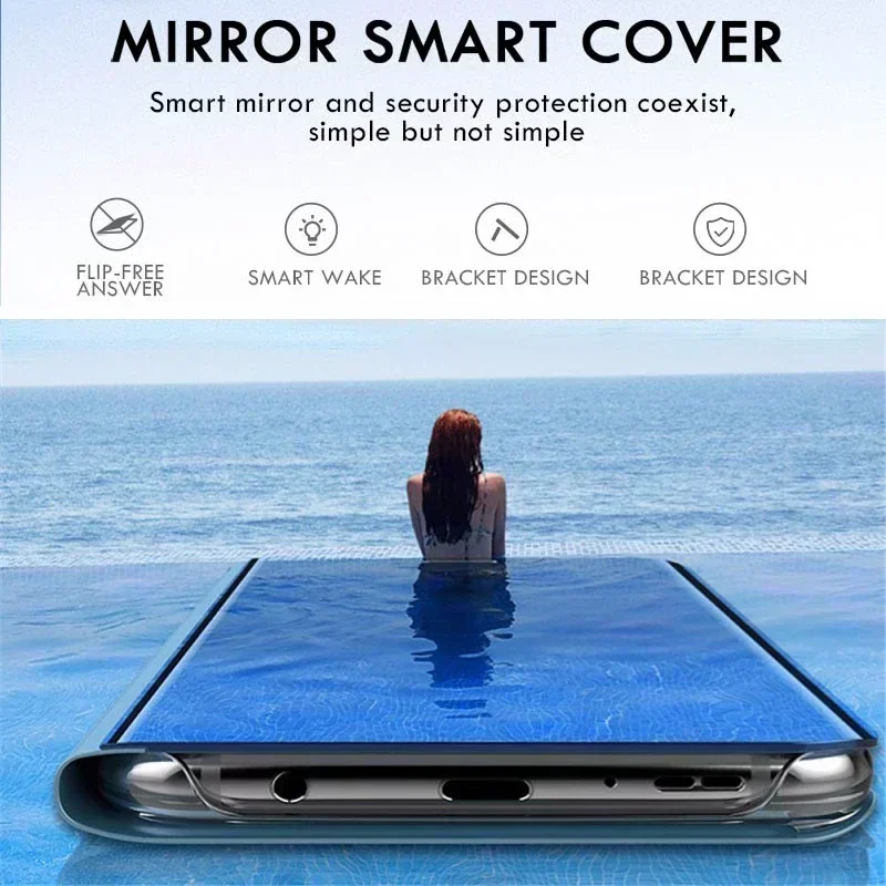 Luxury Smart Mirror Flip Case for Xiaomi Redmi Note 11 10 9 9s 8 8T 10s 11T Pro Max Plus 9A 9C Mi 9T Lite Poco X3 5G Cover Coque