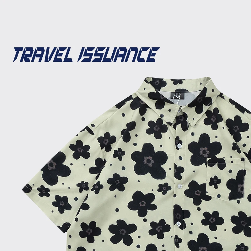 

Creative Blackened Flower American Retro Print Loose Short Sleeve Shirt Travel Issuance Fashionable Summer Apparel
