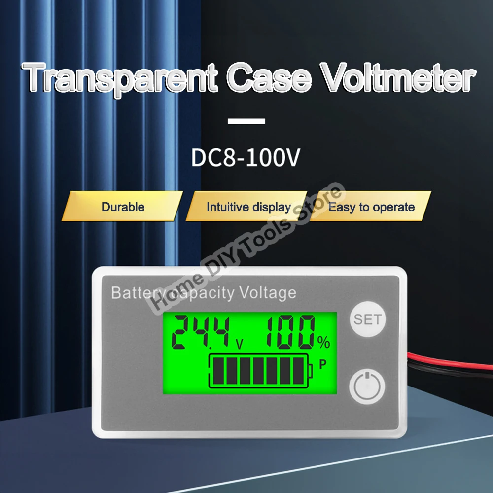 Battery Capacity Indicator DC8-100V Lead Acid Lithium LiFePO4 Car Motorcycle Voltmeter Voltage Gauge Alarm Temperature Tester