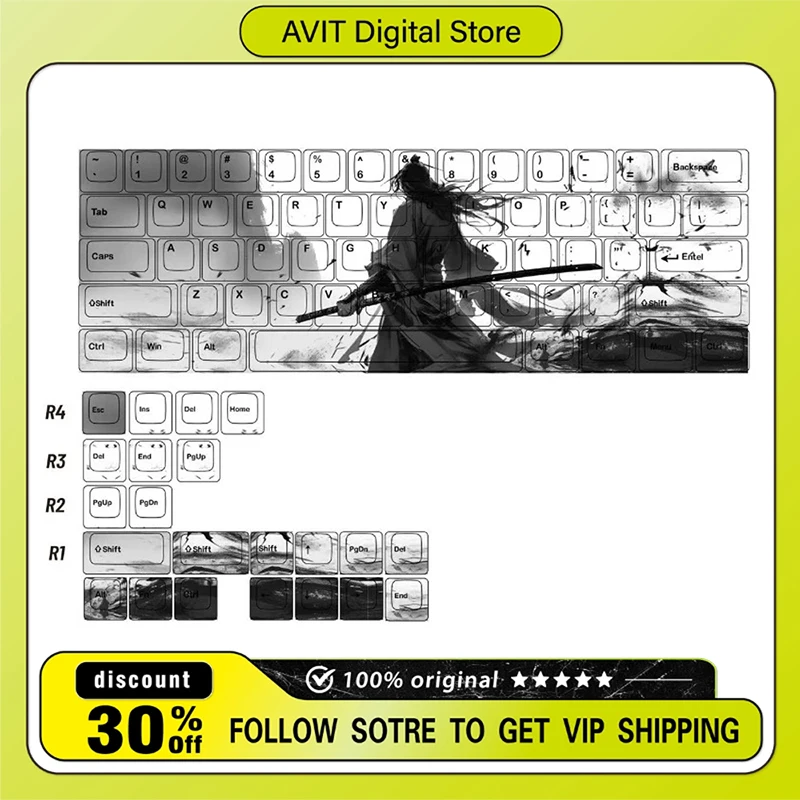 

Колпачки для клавиш с тематикой воина, оригинальные колпачки для клавиш из ПБТ с раскладкой 60-68, индивидуальные колпачки для клавиш с перекрестной осью, аксессуары для клавиатуры, подарки