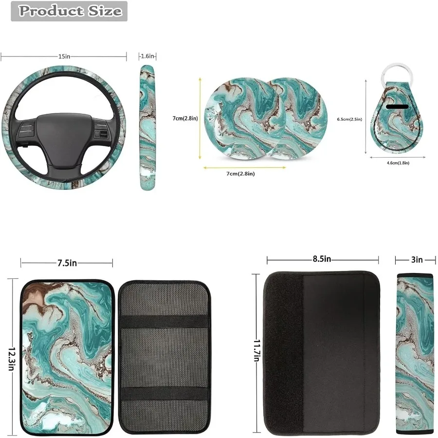 التنين الأحمر مقعد السيارة يغطي مجموعة كاملة اكسسوارات السيارات مجموعة مع 15 بوصة غطاء عجلة القيادة وسادة الكتف مسند الذراع وسادة القمامة #3