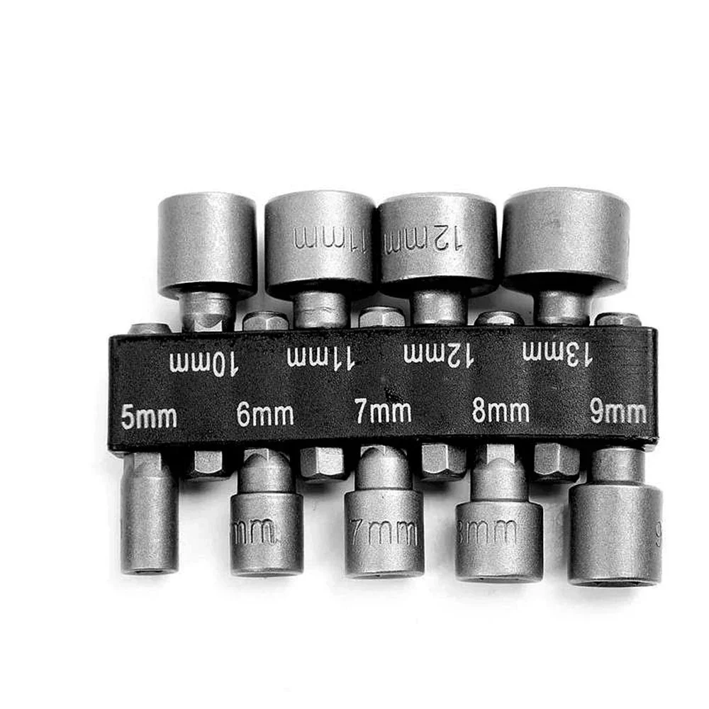 9Pcs Power Nut Driver Hex Shank Drill Bit Adapter Socket Wrench Screw Tool 5mm 6mm 7mm 8mm 9mm 10mm 11mm 12mm 13mm Socket