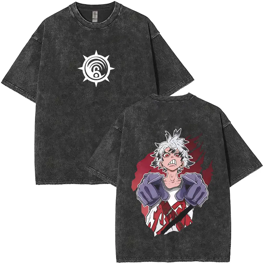 

Limited Anime Gachiakuta Rudo Washed Vintage T-shirt Men Women Casual Cartoon Manga Streetwear Oversized Short Sleeve T-shirts