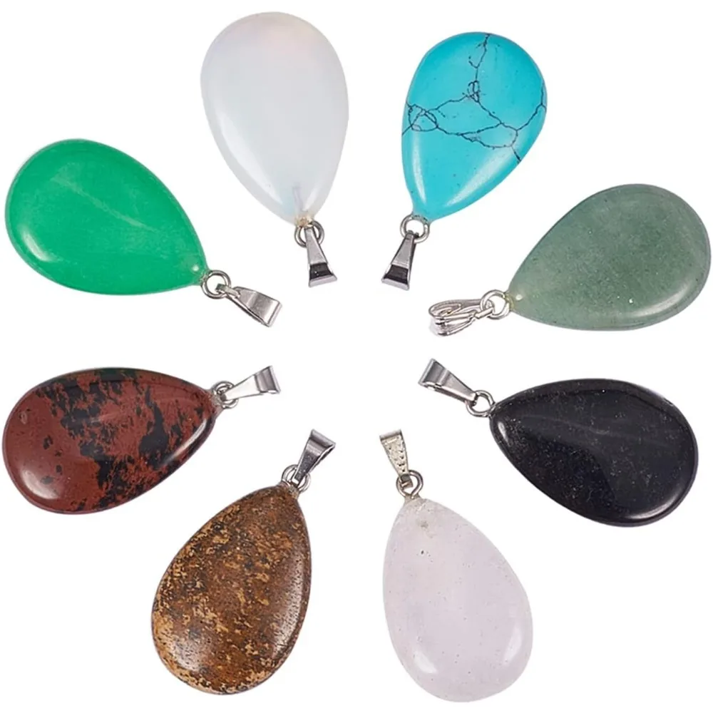 22pcs Teardrop Water Drop Shape Chakra Charm Beads Crystal Quartz Stone Dyded Gemstones Pendants for Necklace Jewelry Making