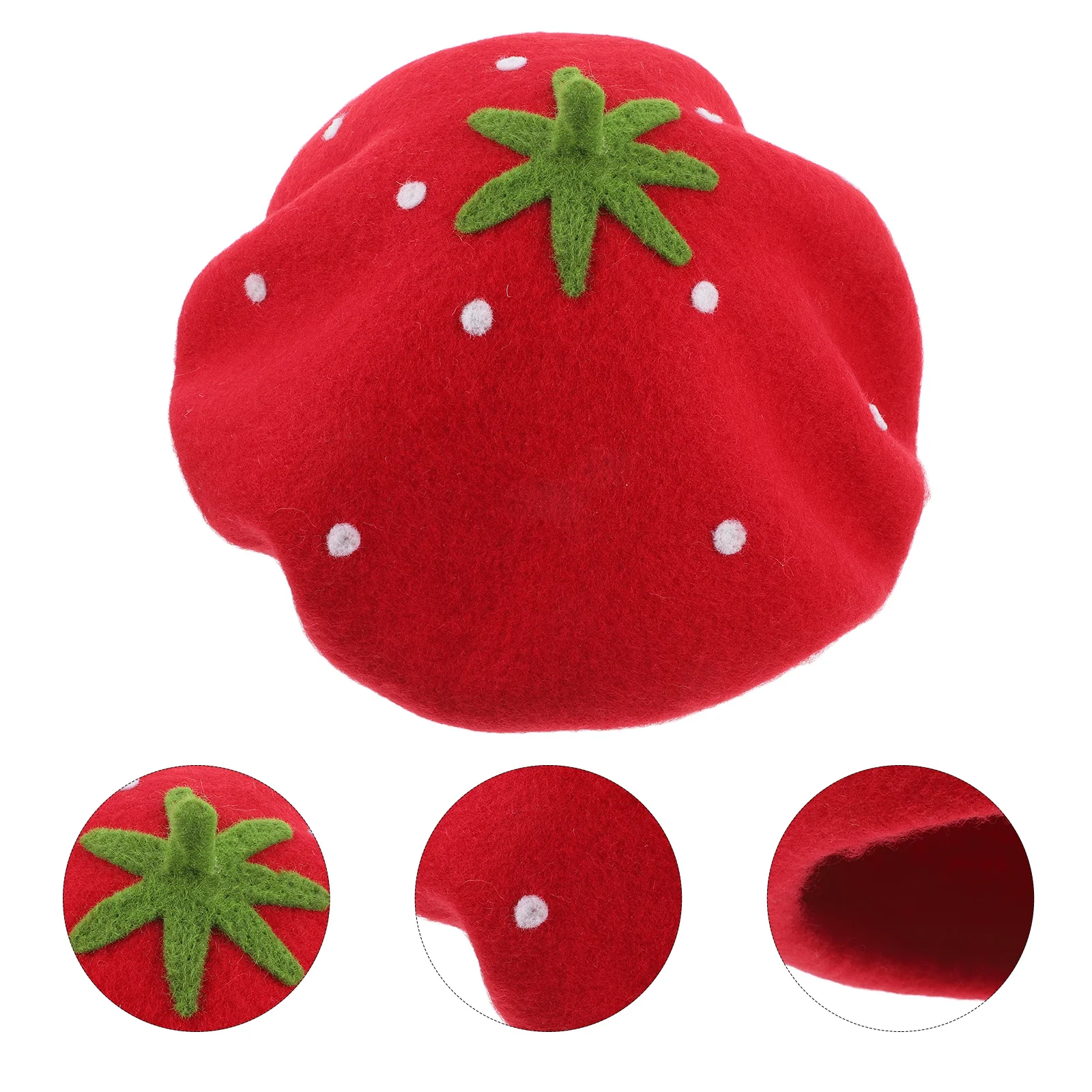 

1pcs Strawberry Beret For Women Warm Wool Hat Cute Fruit Party Headwear French Style Beret Cap Cosplay Accessory