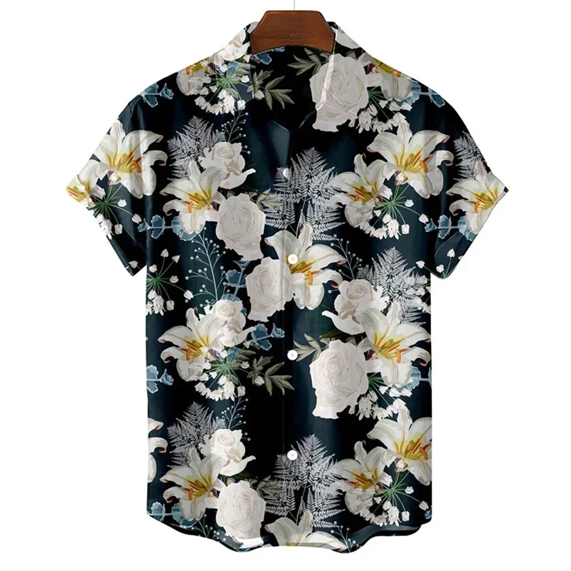 Summer Colorful Flower Pattern Hawaiian Men's Shirt Flower Beach 3D Printed Shirt