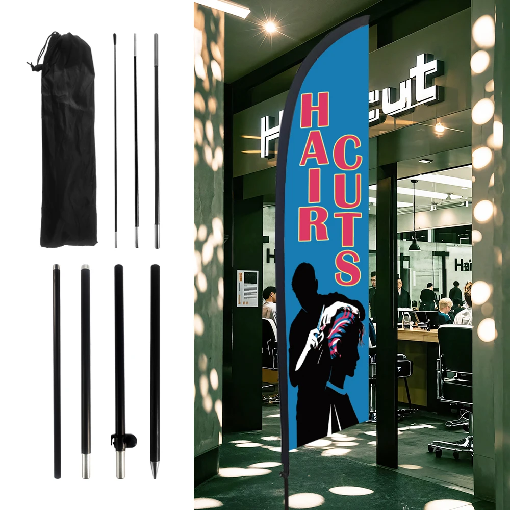 

Blue Fashionable Haircuts Feather Flag With Flagpole Outdoor Banner Decoration Advertising Sign For Shop And Studio