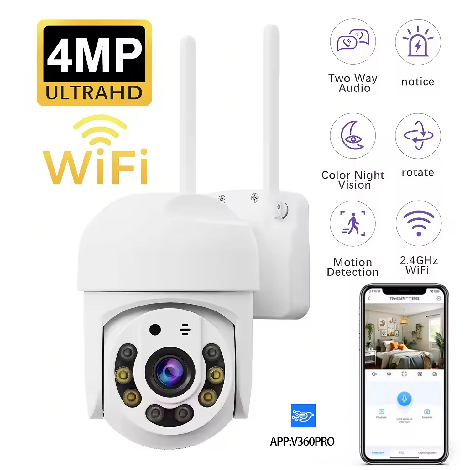 

2.4G 4MP Cameras Wifi Video Surveillance IP66 Indoor /outdoor Security Protection Monitor 5.0X Zoom Home Wireless Track Alarm