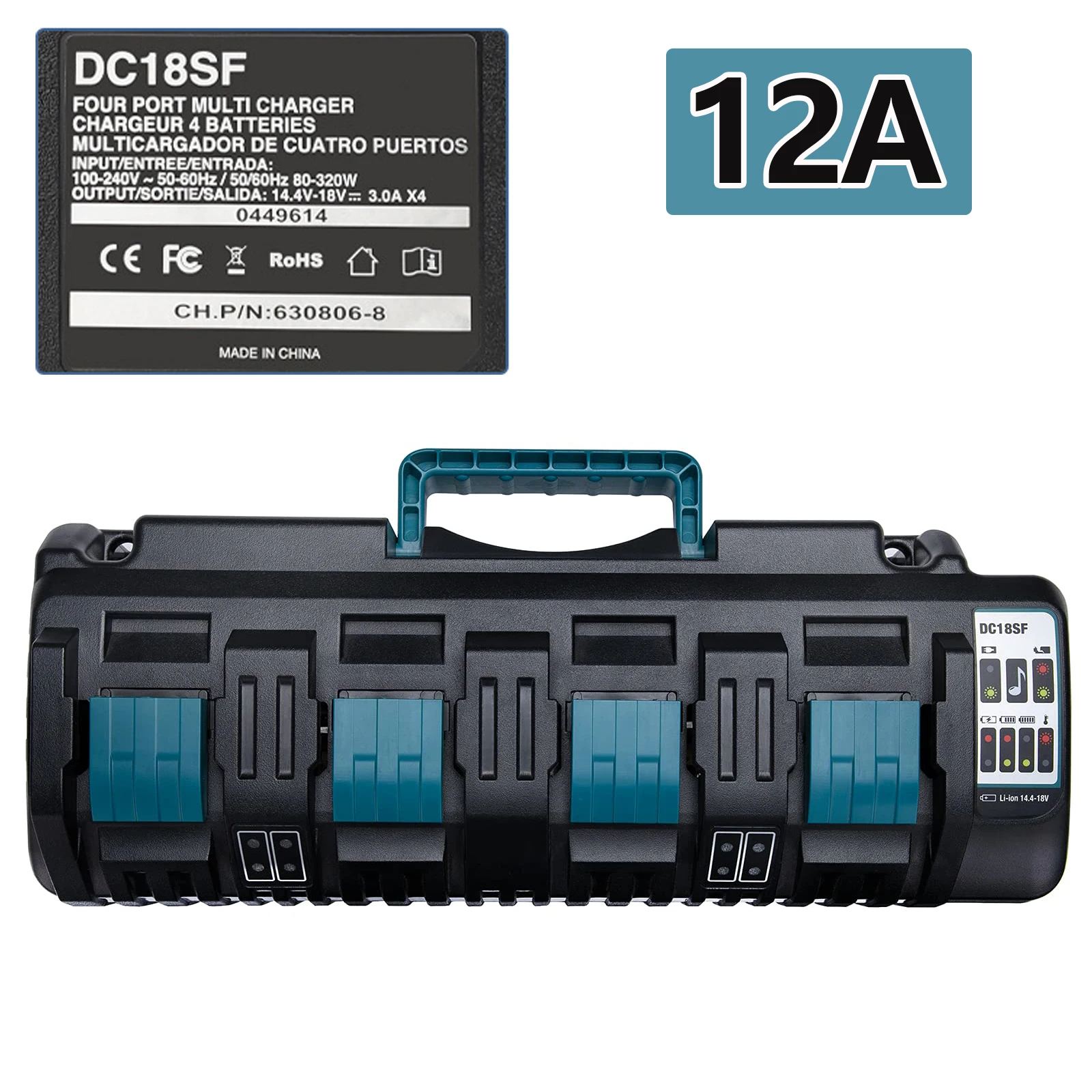 Voor Makita acculader 14,4 V-18 V LXT lithium-ion 4-poorts acculader snellader met dubbele USB-poort 8A/12A oplader voor elektrisch gereedschap