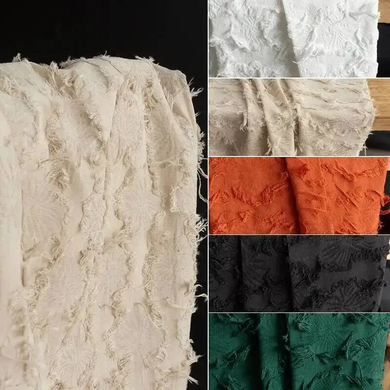 Cotton Linen Tassel Bag DIY Fabric Linen Jacquard Hidden Flower Hand-Cut Flower Coat Dress Designer Fabric