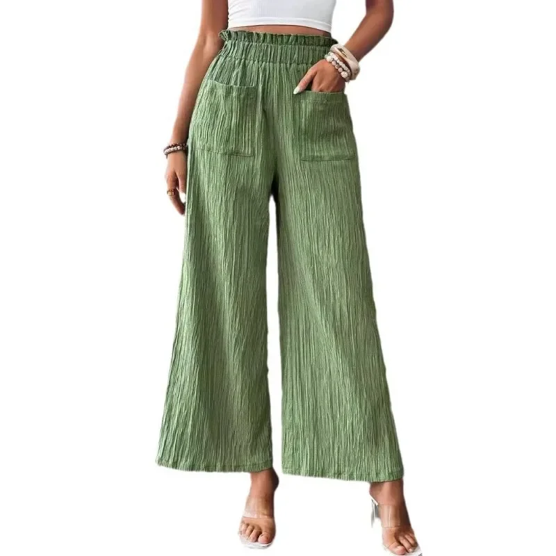 2025 春の新多用途ソリッドカラーカジュアル気質通勤ハイウエストルーズ 9 点ストレートレッグシックパンツ