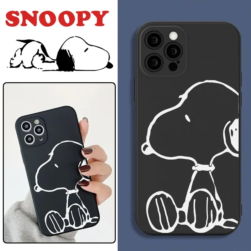 سنوبي قضية الهاتف آيفون ، والأزياء البسيطة ، أنيمي الكرتون ، سيليكون غطاء أسود ، آيفون 11 ، 12 ، 13 ، 14 ، 15 برو ماكس ، XR ، X ، XS ، SE ، 7 ، 8 Plus, SE #1