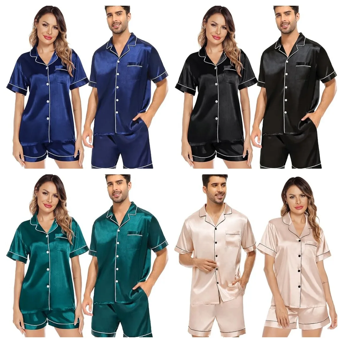 

Мужской атласный пижамный комплект с короткими рукавами, летняя одежда для сна для мужчин, рубашка на пуговицах и шорты с эластичной резинкой на талии, пижама, домашняя одежда, комплект из 2 предметов