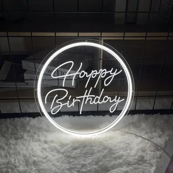 Letrero grabado de neón de feliz cumpleaños, luz de neón personalizada para decoración de habitación, lámparas de neón estéticas, regalo de cumpleaños