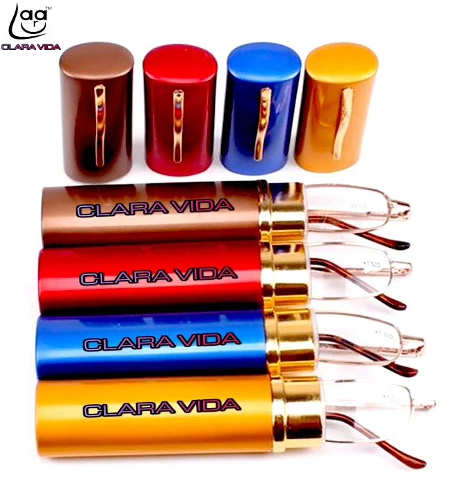 

=clara Vida=[!!two Pairs!!]portable Pen Slim Easy Style Golden Narrow Lenses Reading Glasses+1.0 +1.5 +2.0 +2.5 +3.0 +3.5 +4.0