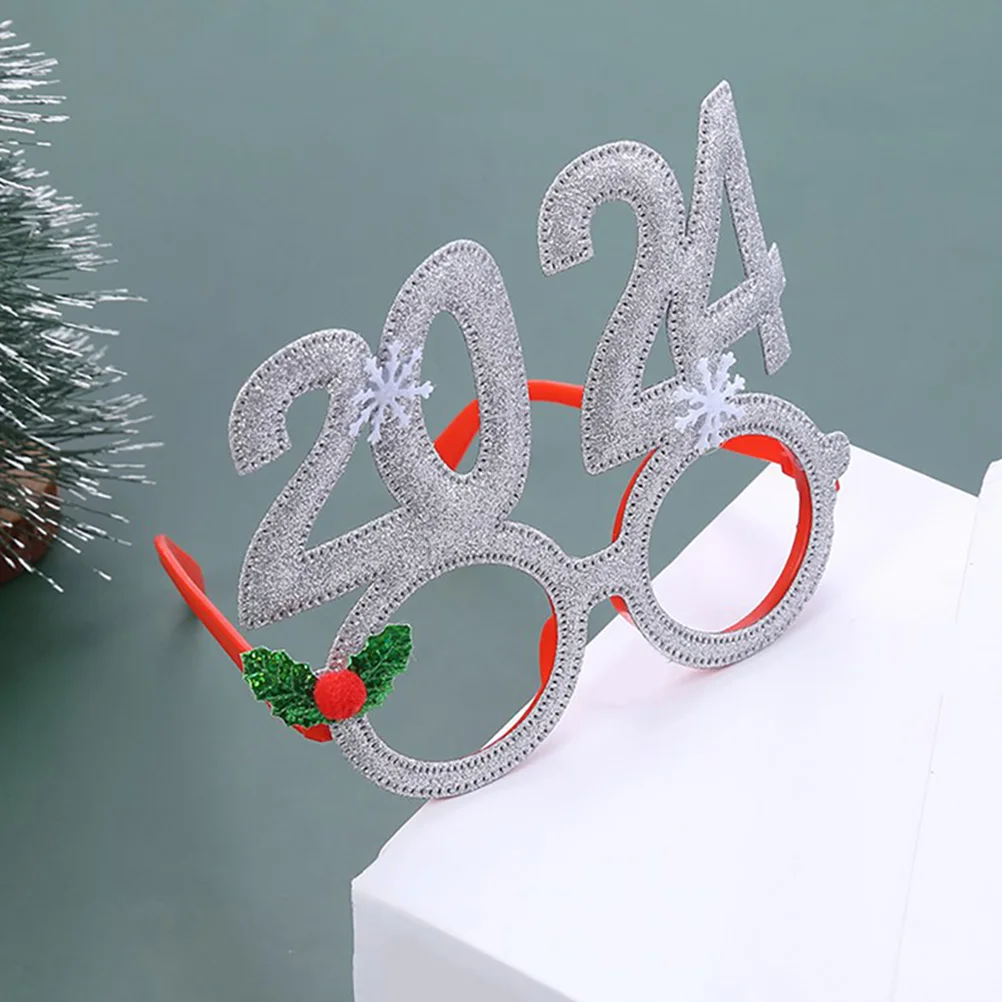 

Christmas Glasses Silver Xmas Eyeglasses Frames Party Decorative Props Festive Accessories Reusable Holiday Cheer Photo Baby
