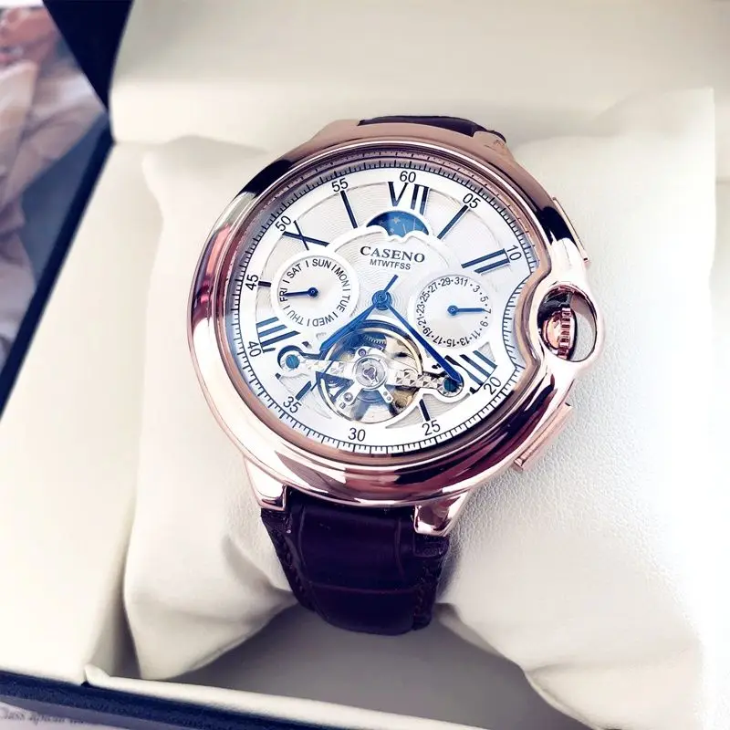 Сапфировые полые автоматические механические часы, мужские повседневные деловые водонепроницаемые часы