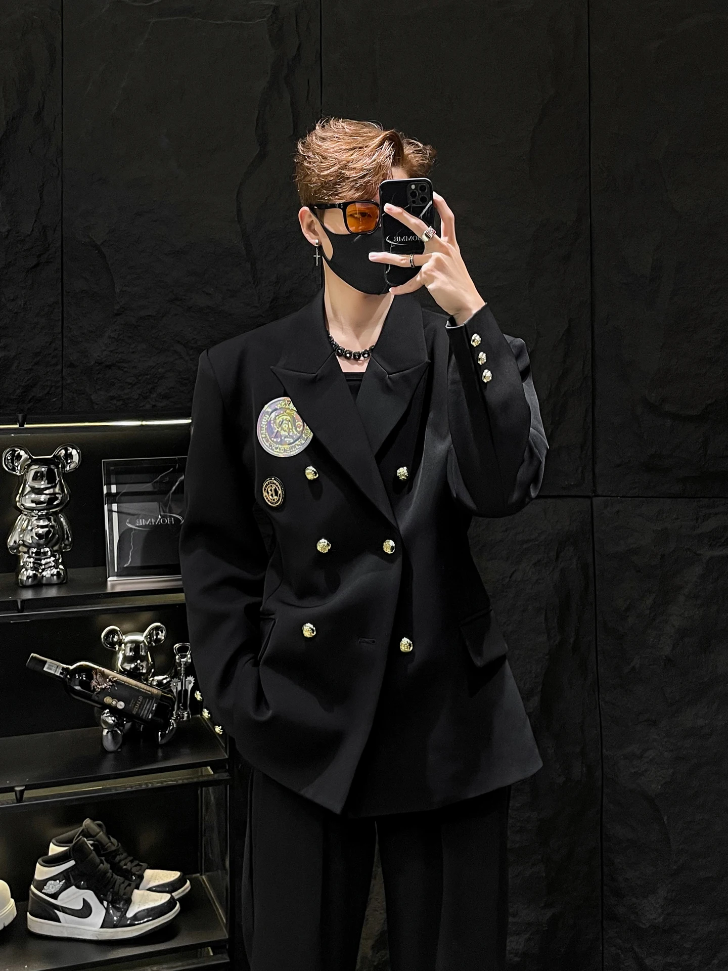 

New Release Double Breasted Suit Jaet for Men Loose Silhouette oulder Pads Casual Sle Spring Autumn Pure Color