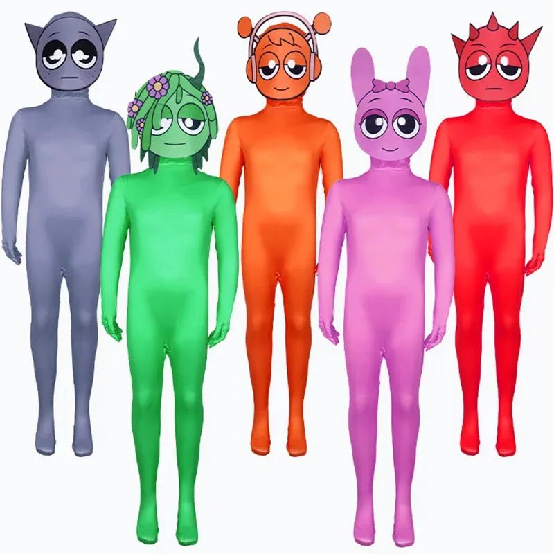 

l2025l Хэллоуин для взрослых и детей, костюм Incredibox, мужской комбинезон Oren, маска, одежда Clukr для мальчиков и девочек, Pinki Sprunki Vineria Brud Ra