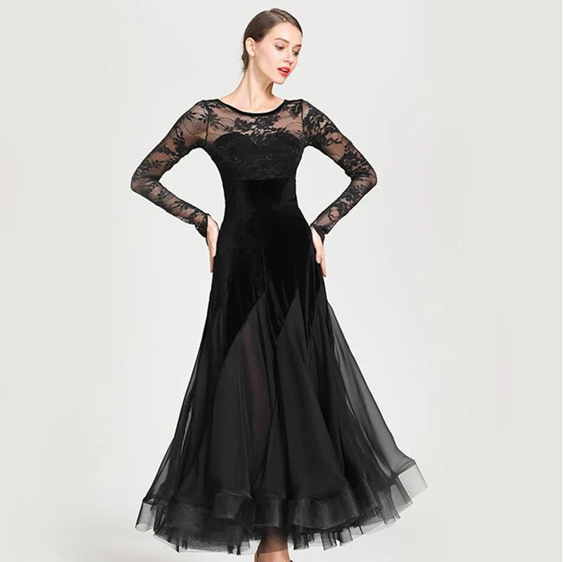 Ballroom Competition Dance Dress Women Black Lace Waltz Dancing Wear Lady's Advanced Standard Ballroom Dance Dresses