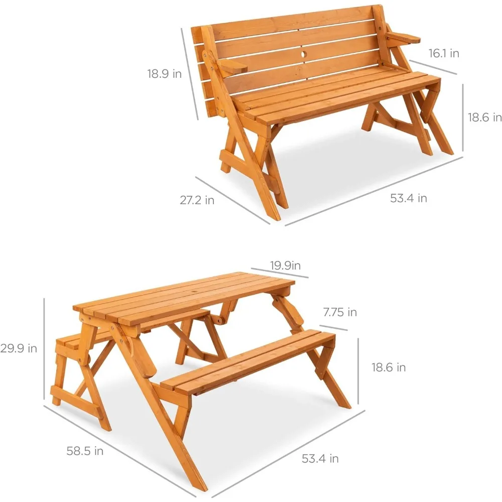 Best Choice Products 2-in-1 Transforming Interchangeable Outdoor Wooden Picnic Table Garden Bench for Backyard,  Porch, Patio,